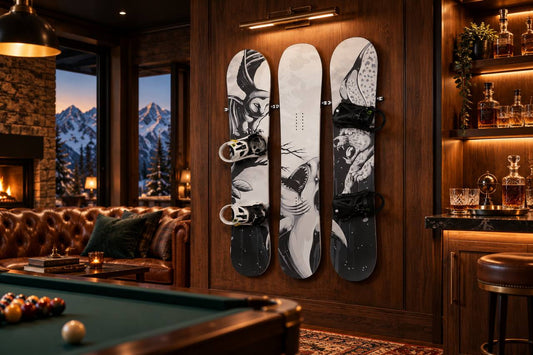 The Quiver by Kirwan — three-board set in alpine chalet lounge